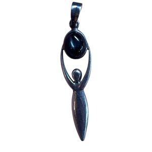 Sterling Silver 925 Black Onyx Pendant. Necklace. Jewelry. Goddess/Person?